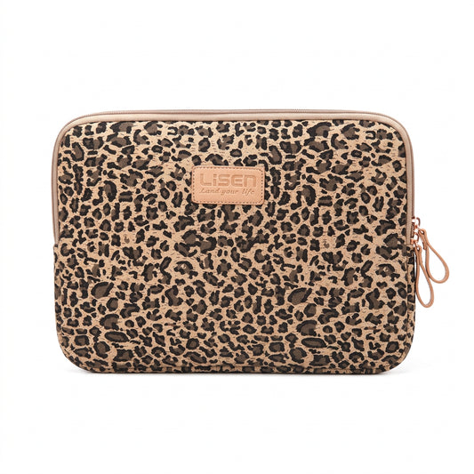 Leopard print canvas laptop sleeve, front view