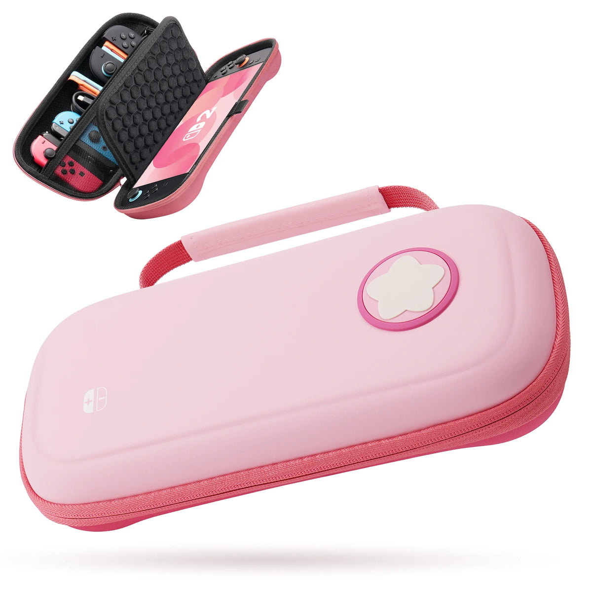 Yinke travel case for Nintendo Switch 2 and Switch OLED with 10 game-card slots in pink