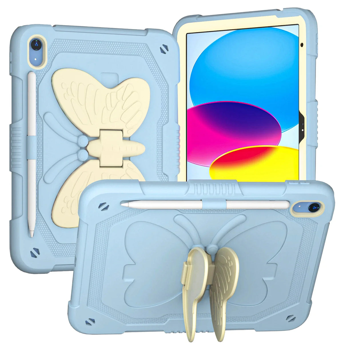 Light blue butterfly EVA iPad case with wing-shaped stand