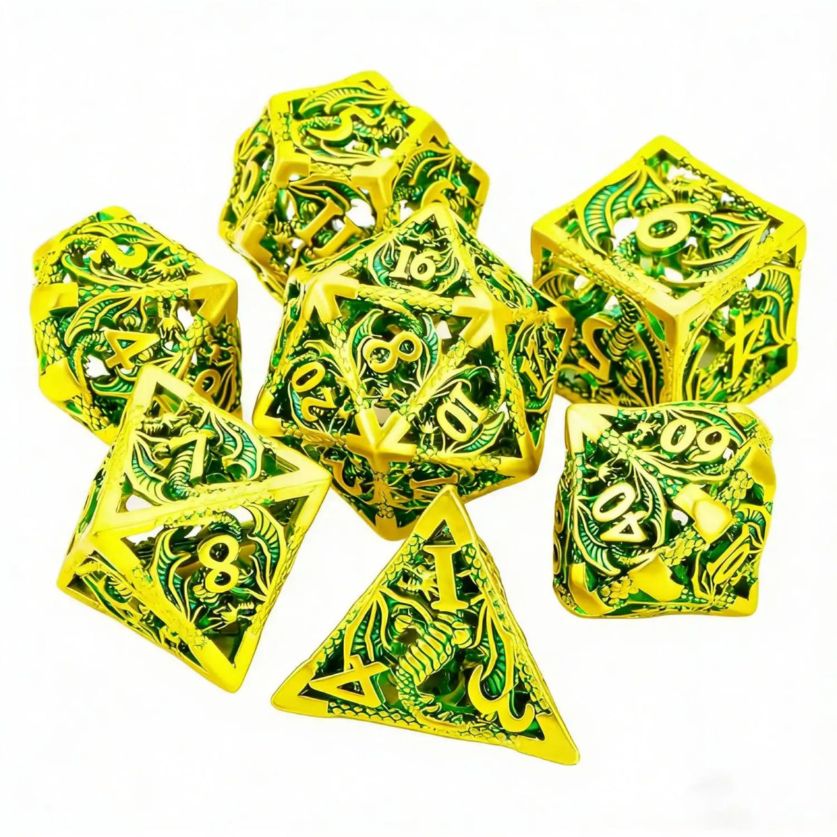 Hollow Dragon Metal Dice Set – 7-Piece RPG Dice