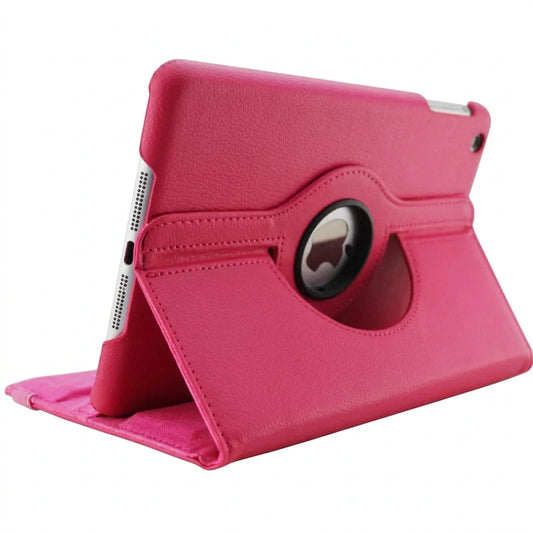 Pink rotating folio case for iPad with circular stand mechanism