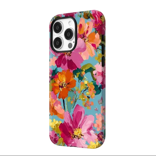 Colourful floral magnetic iPhone case with vibrant flower pattern