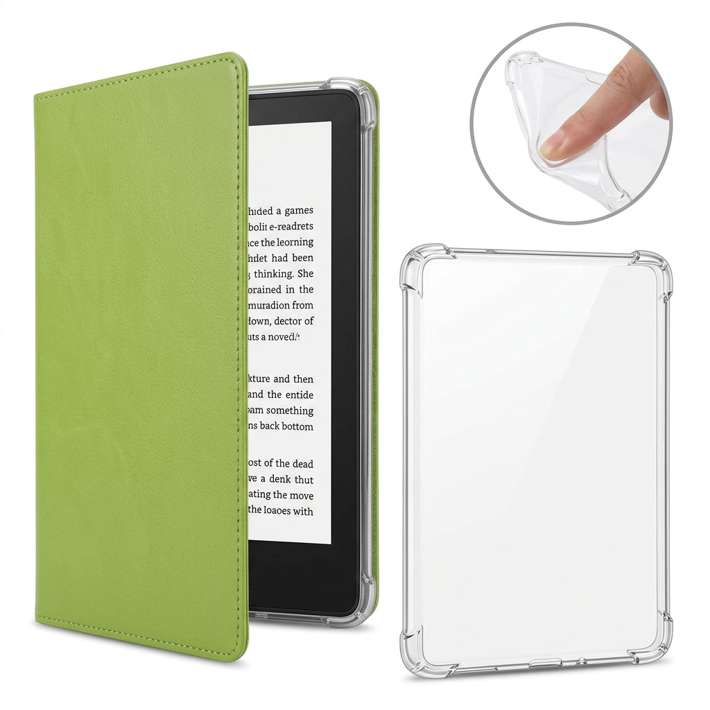 Kindle folio case in solid light green.