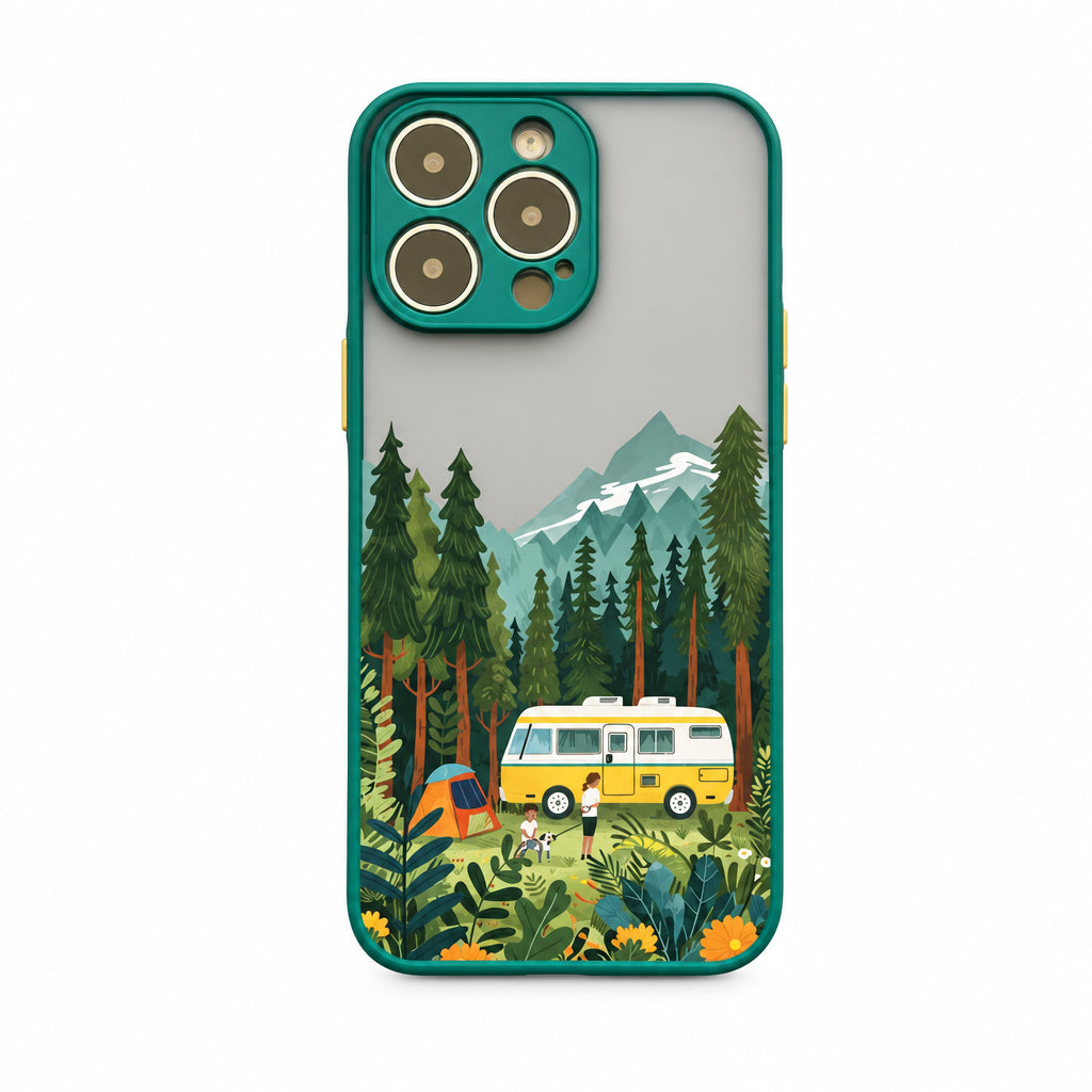 Forest camper iPhone case with mountain design
