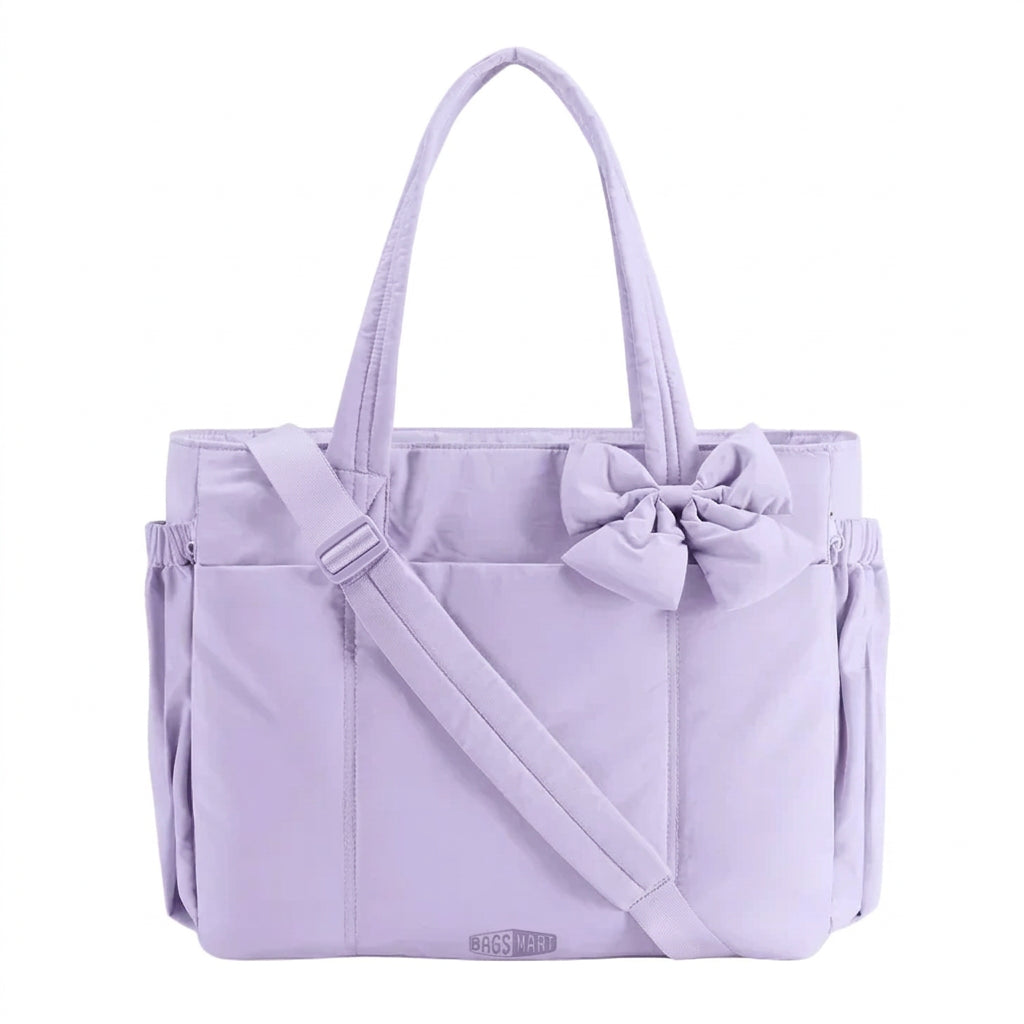 BAGSMART lavender tote bag with bow detail and padded handles