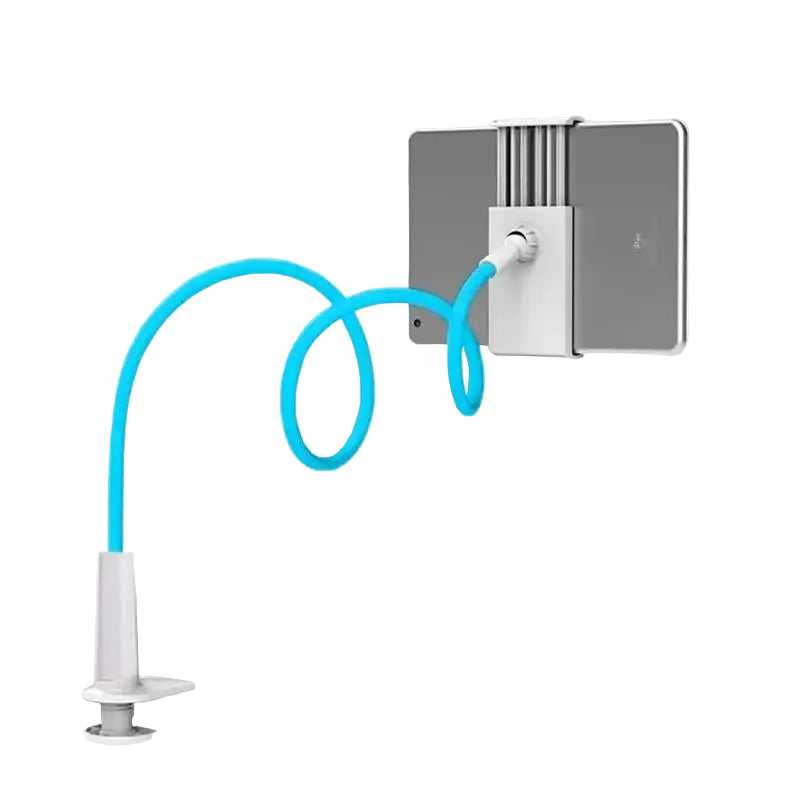 Gooseneck Tablet Holder With Flexible Arm and Clip in Blue