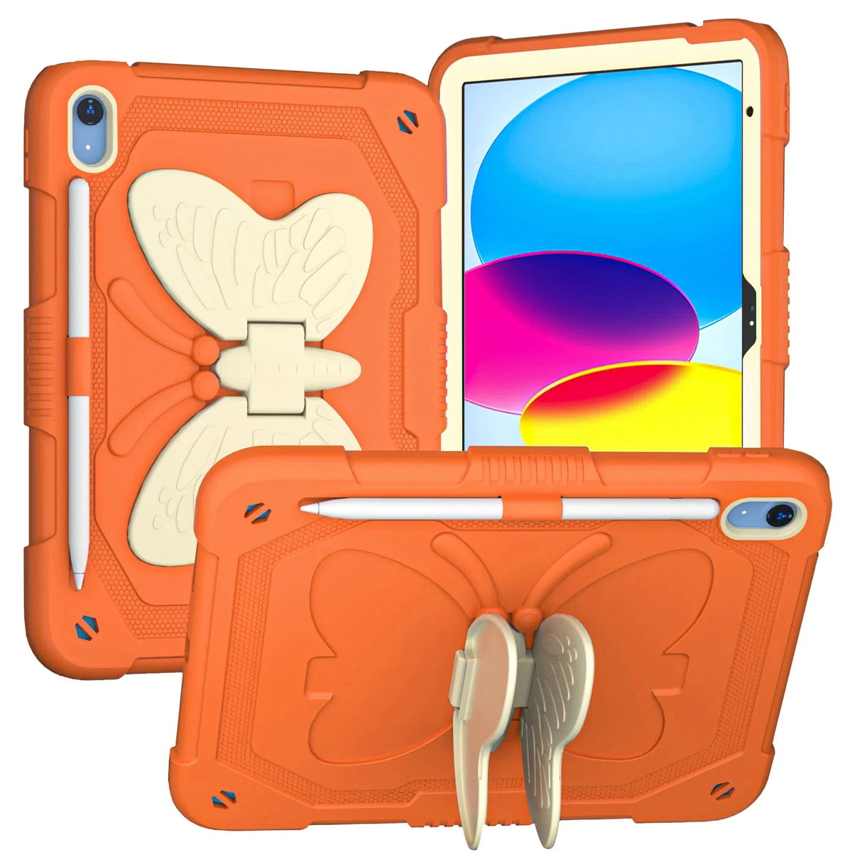 Orange butterfly iPad case with folding wing stand