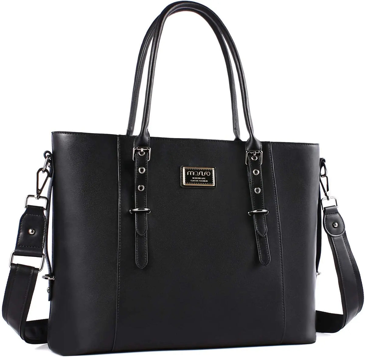 MOSISO Bosslady Laptop Tote Bag – PU Leather Work Bag in Black
