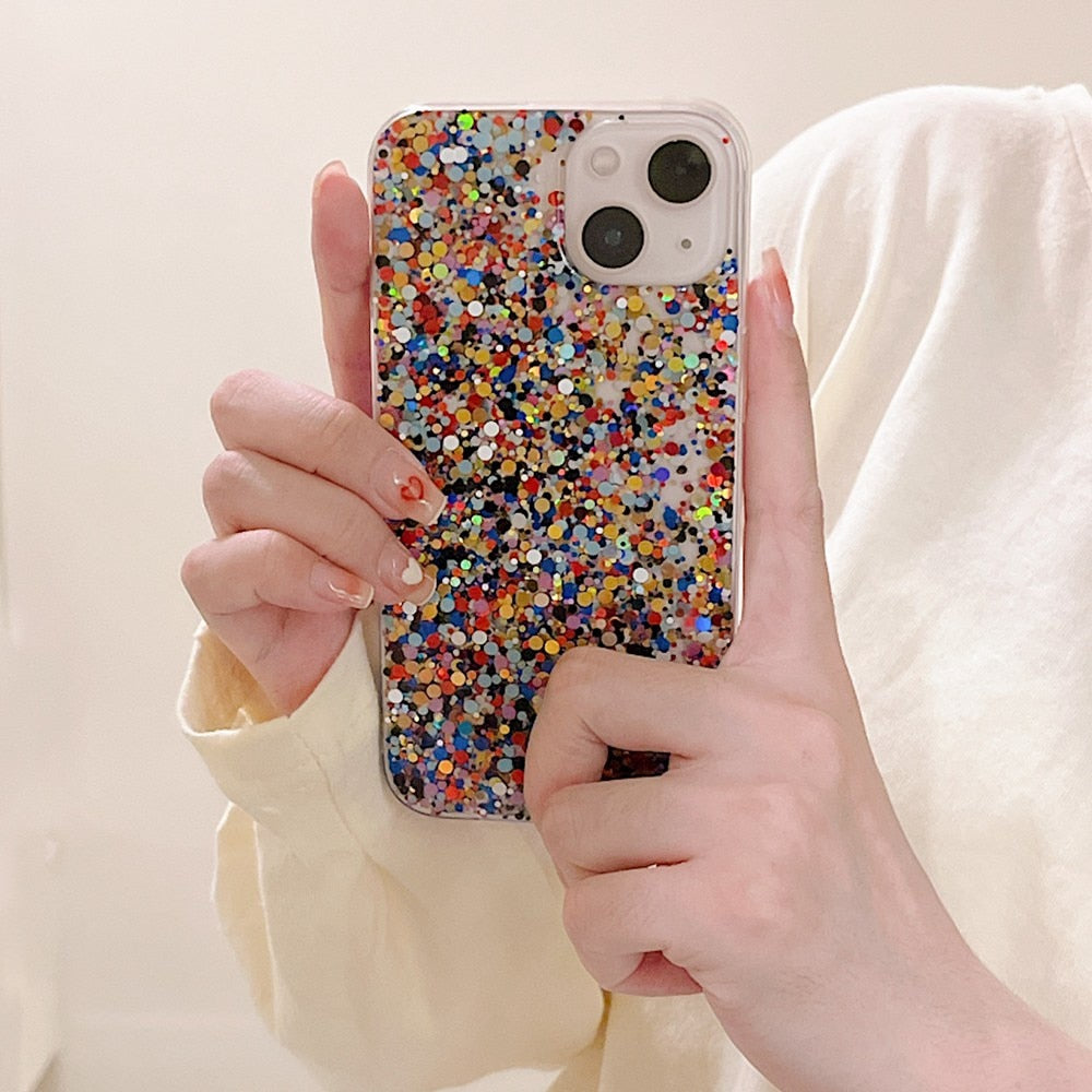 Round Glittery Sparkles Epoxy iPhone Case