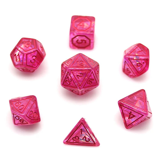 Hot Pink Translucent 7pc Dice Set