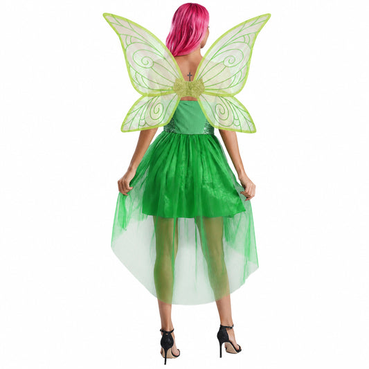 Green fairy costume with butterfly wings on a white background