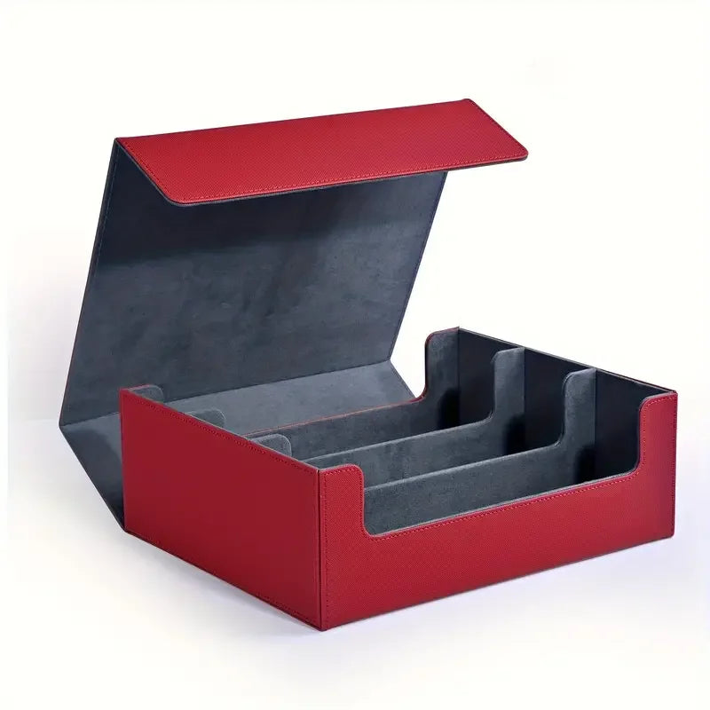 Red PU leather trading card storage box