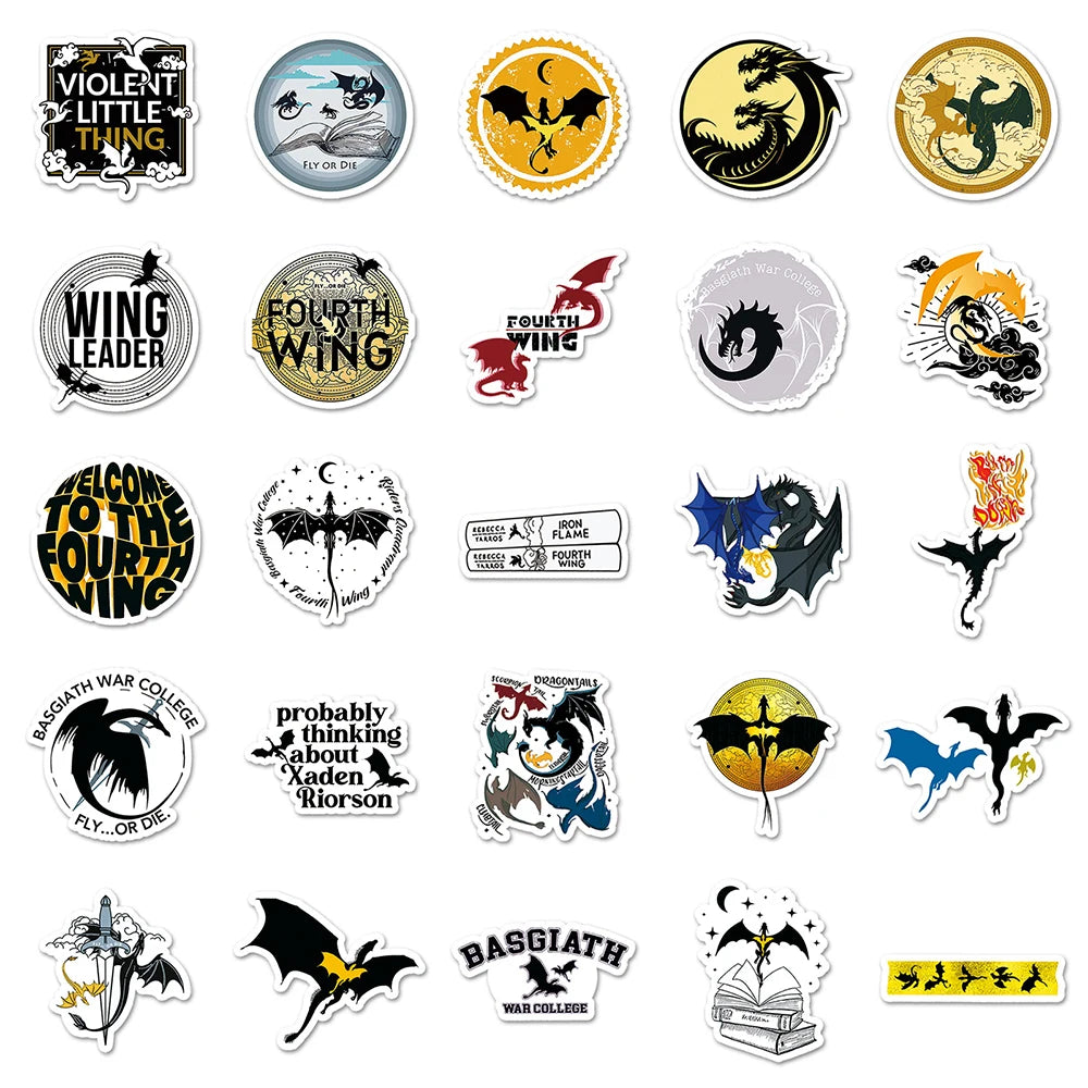 Fourth Wing Book Series Cartoon Stickers 10/30/50pcs
