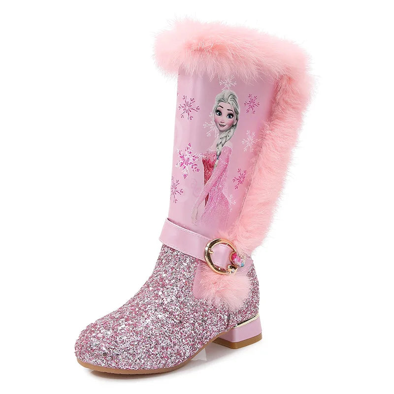 Girls' Fluffy-Lined Winter Boots with Elsa