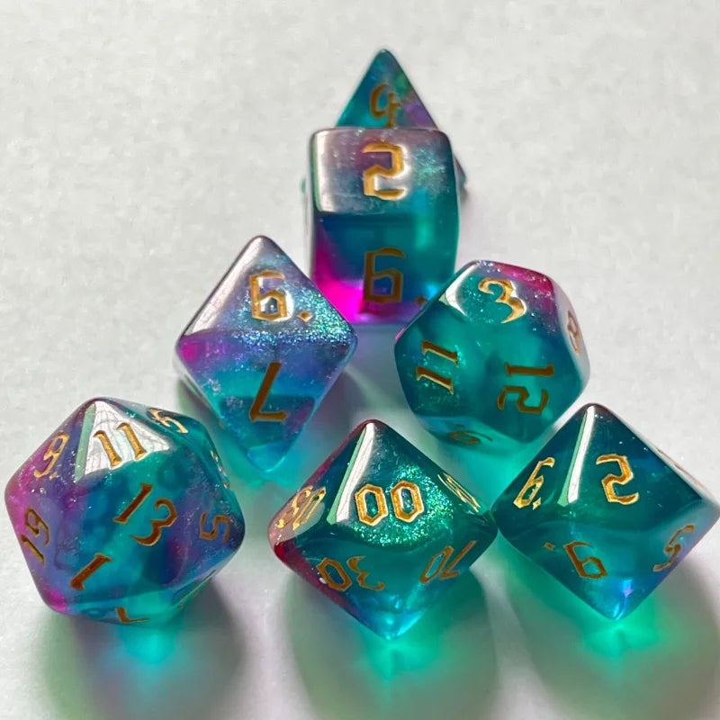 Colourful 7 Piece Resin Dice Sets