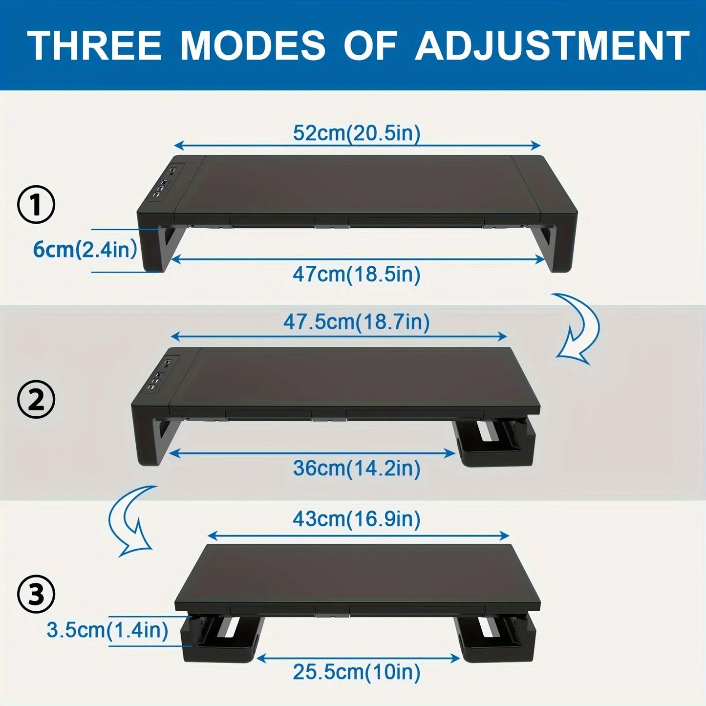 Adjustable Monitor Stand Riser with Charging Ports