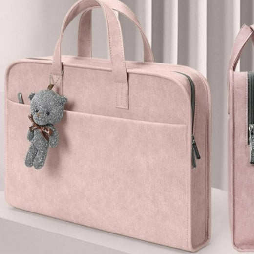 Cute Office Laptop Bag with Teddy Accessory