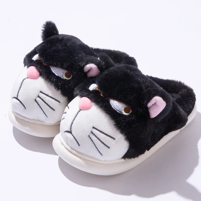 Grouchy Cat Plush Slippers – Funny Fluffy Indoor Slippers