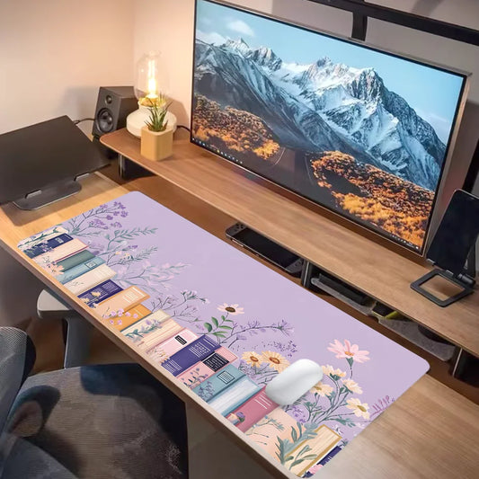 Floral Bookshelf Computer Desk Mat