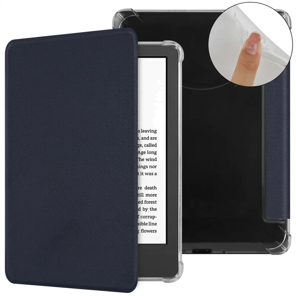 Kindle folio case in solid navy blue.