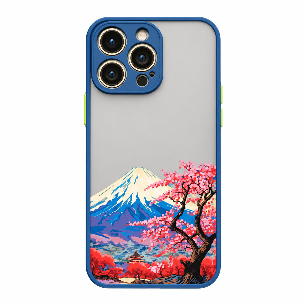 Japanese landscape iPhone cases featuring Mount Fuji and cherry blossoms