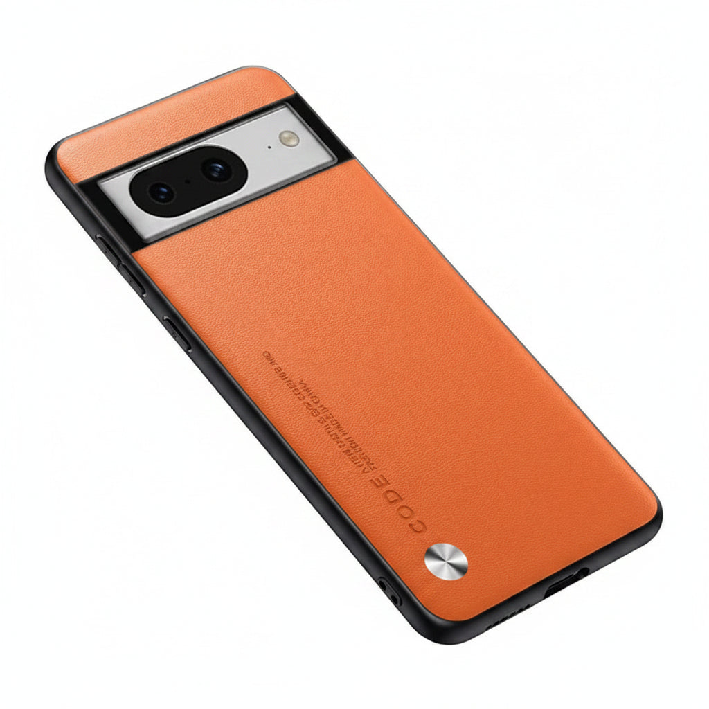 Orange PU leather and silicone Google Pixel phone case