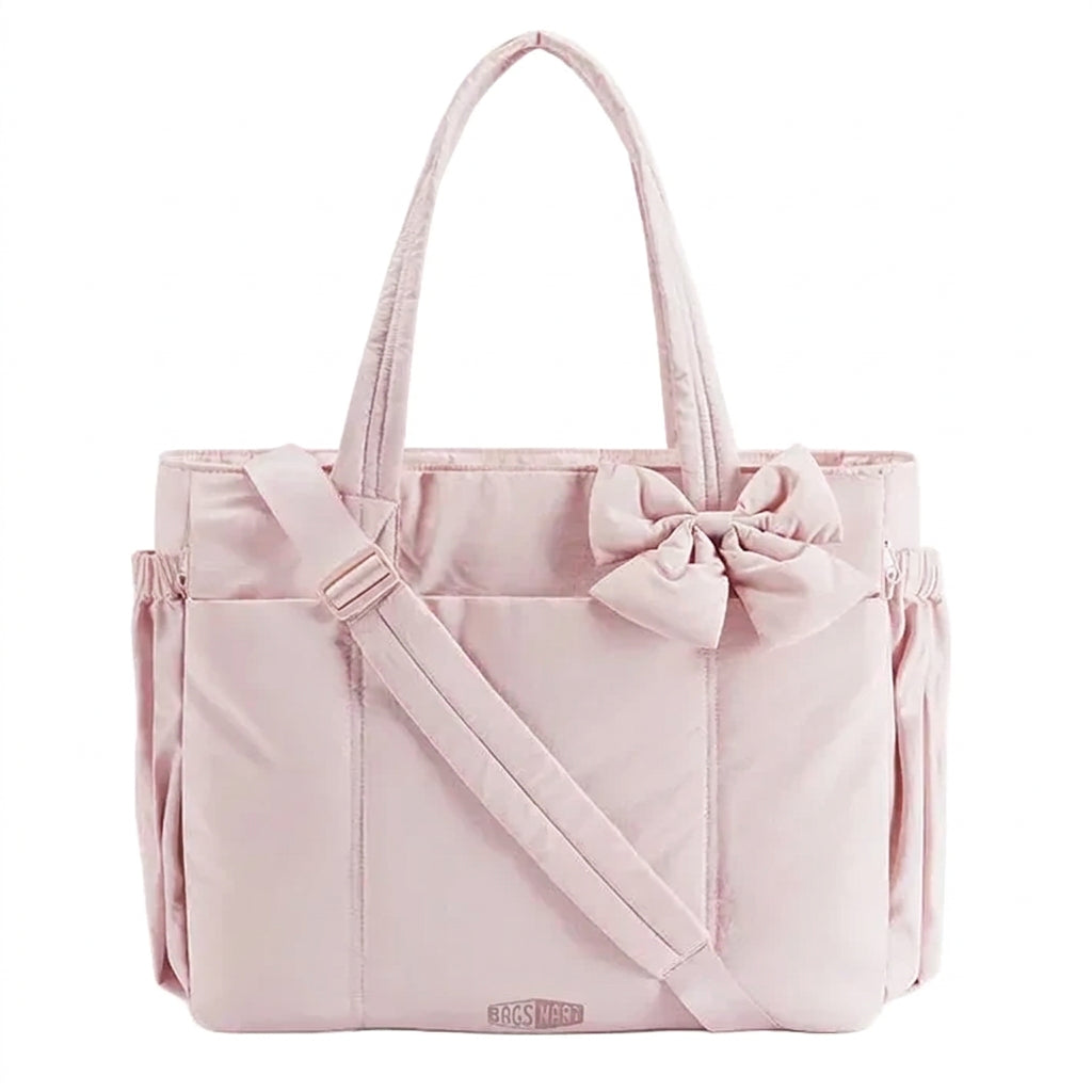 BAGSMART pale pink tote bag with bow detail and padded handles
