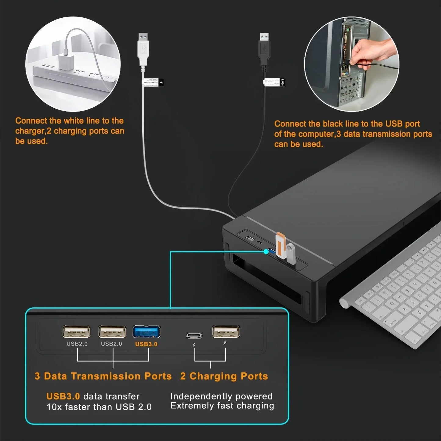 Adjustable Monitor Stand Riser with Charging Ports