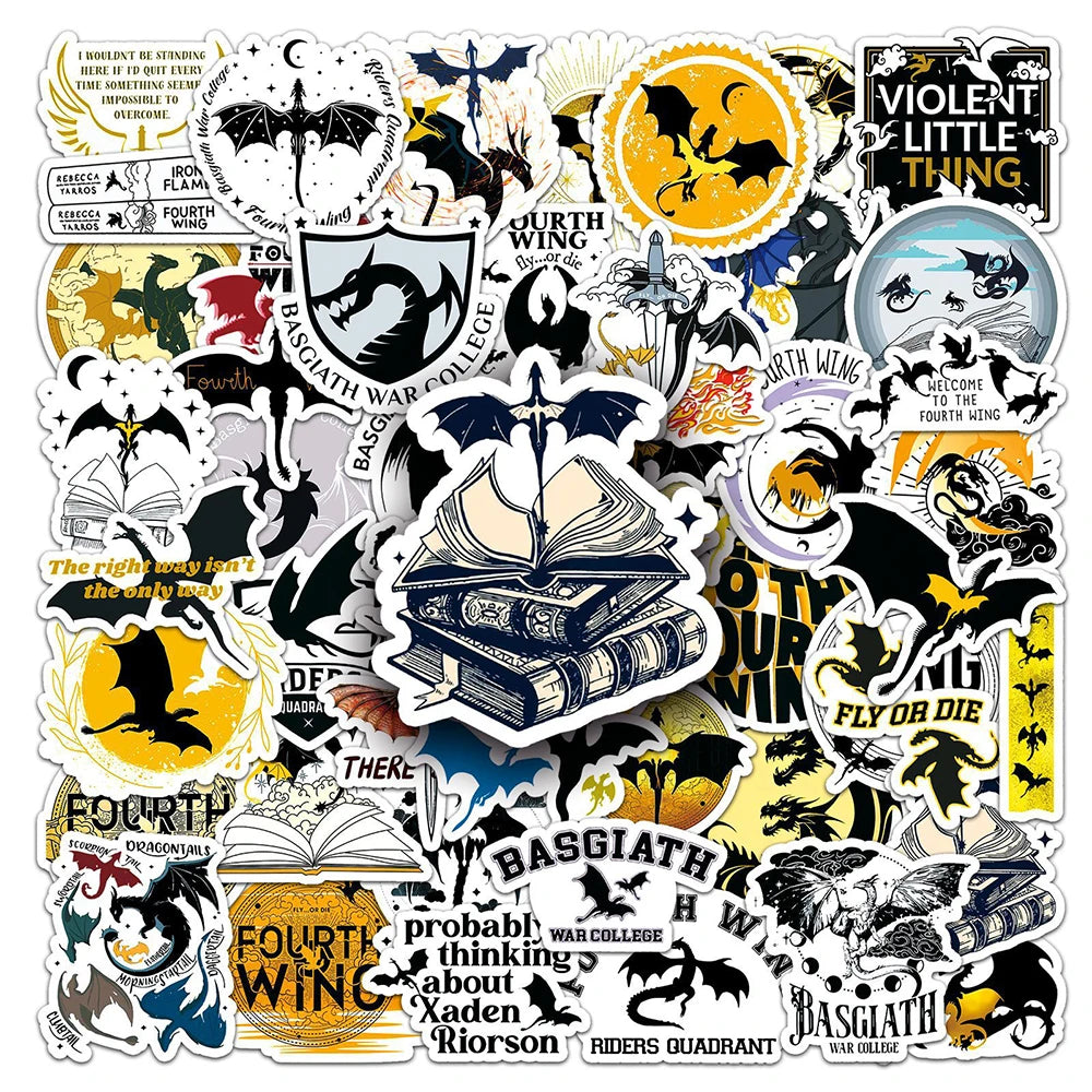 Fourth Wing Book Series Cartoon Stickers 10/30/50pcs