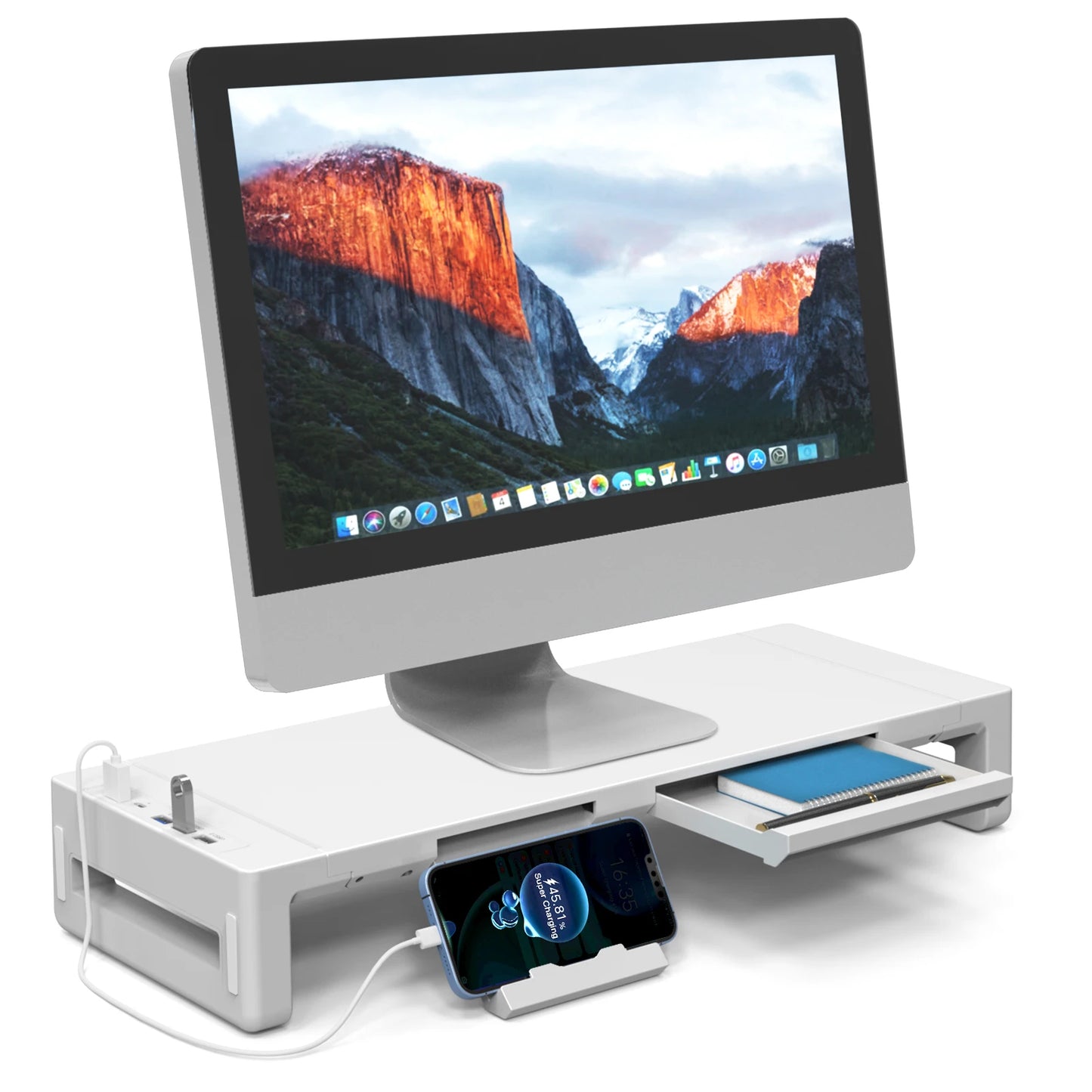 Adjustable Monitor Stand Riser with Charging Ports