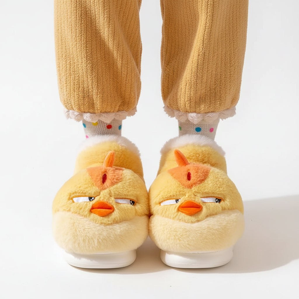Grumpy chicken plush indoor slippers
