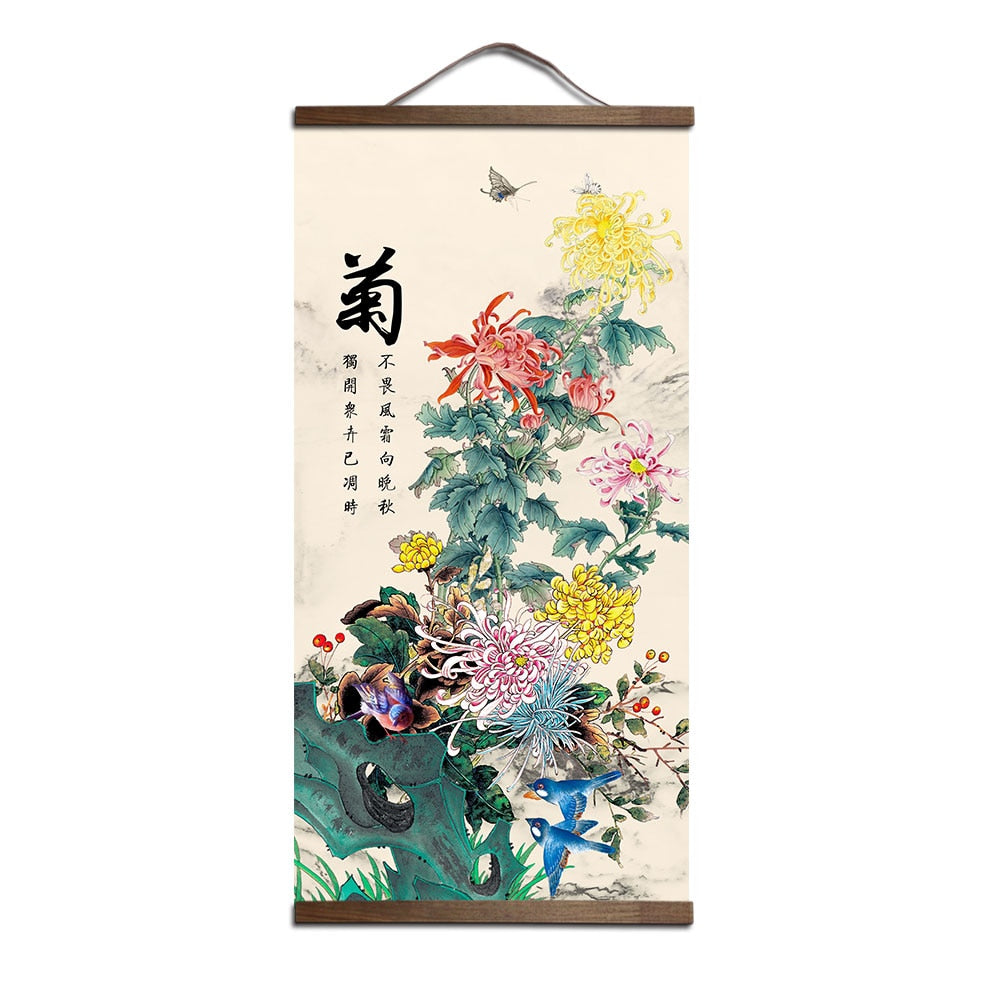 Chinese Flower Scroll Wall Art