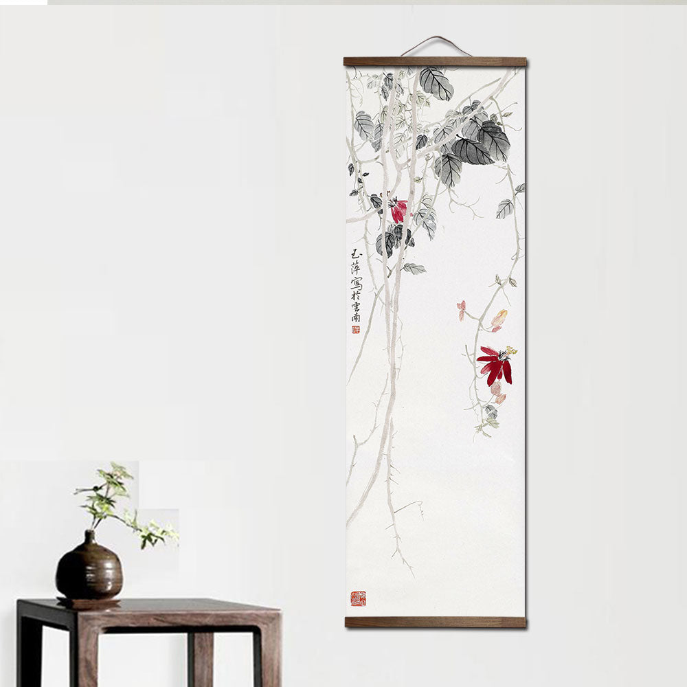 Chinese Garden Plants Canvas Scroll Wall Art