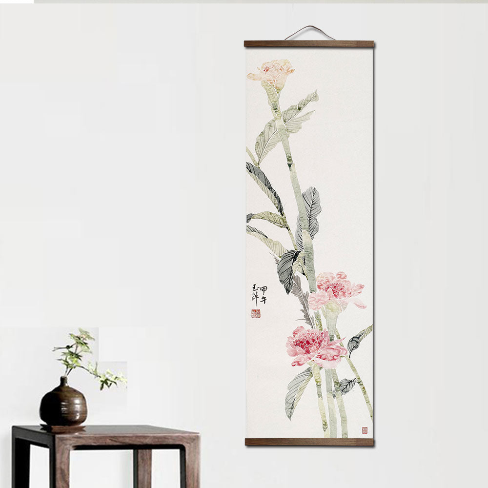 Chinese Garden Plants Canvas Scroll Wall Art