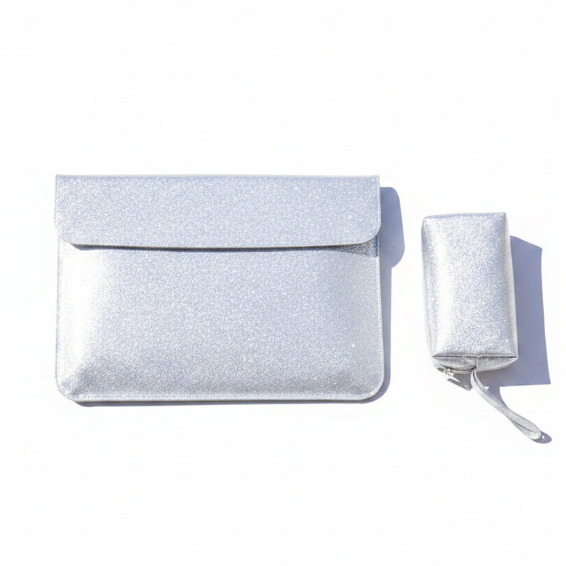 Silver Sparkle City laptop sleeve with bag