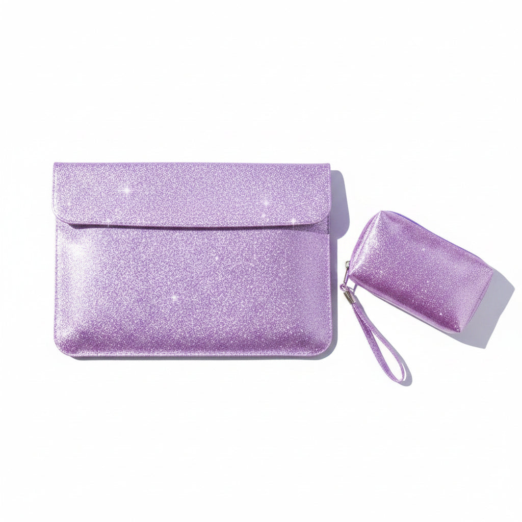Purple Sparkle City laptop sleeve with bag
