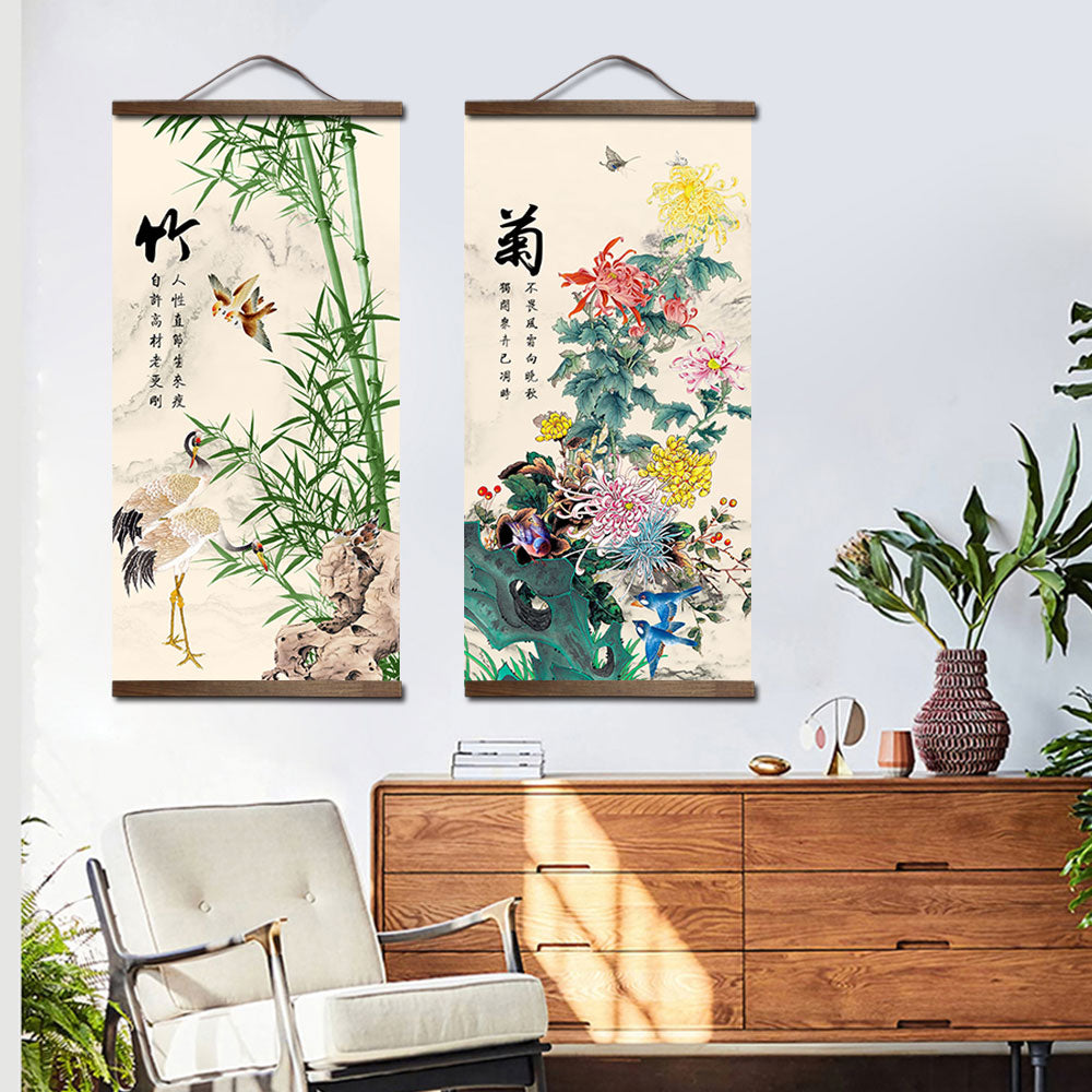 Chinese Flower Scroll Wall Art