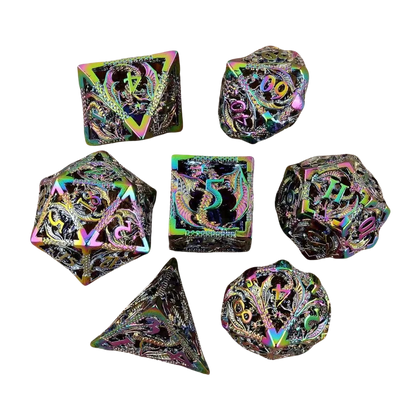 Hollow Dragon Metal Dice Set – 7-Piece RPG Dice