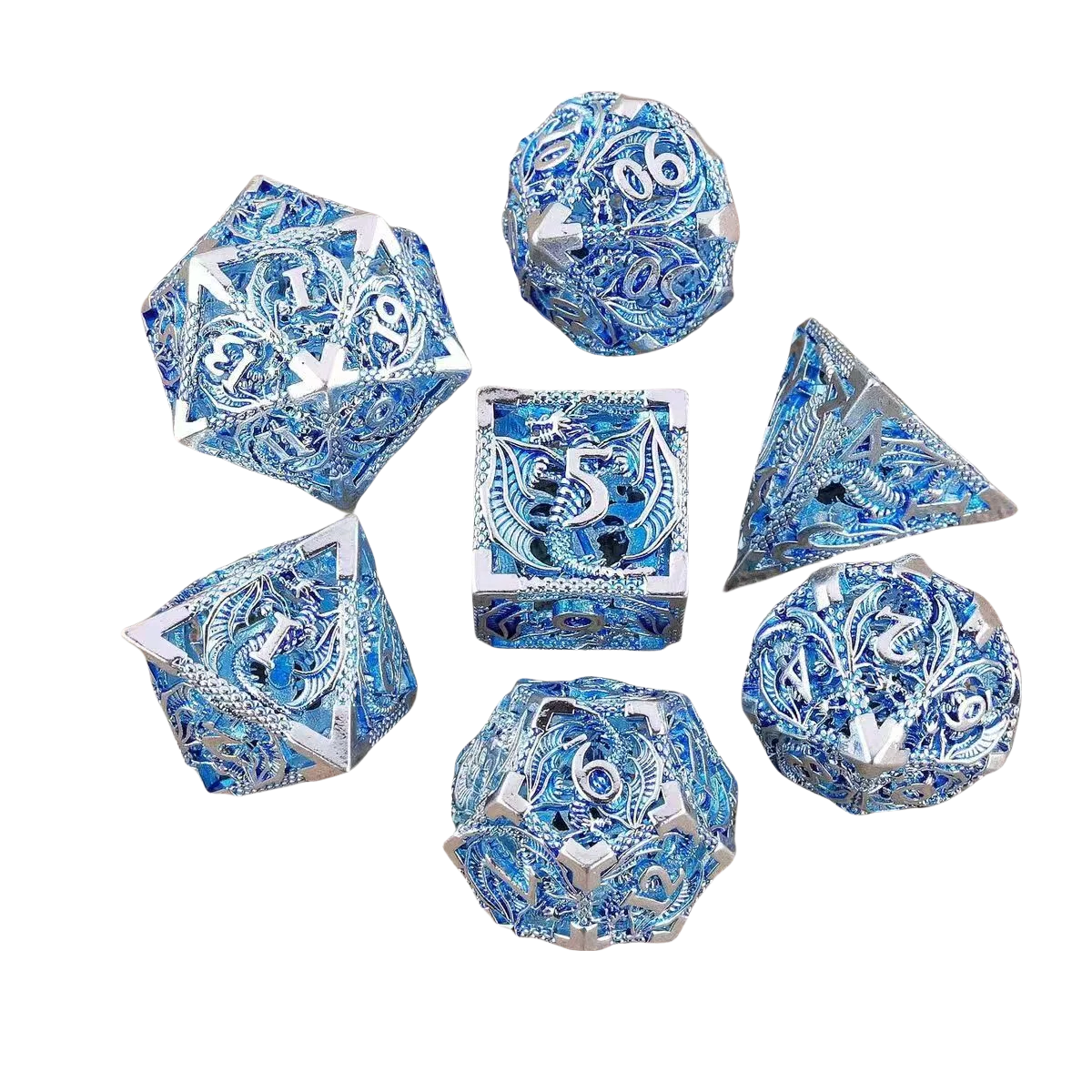 Hollow Dragon Metal Dice Set – 7-Piece RPG Dice