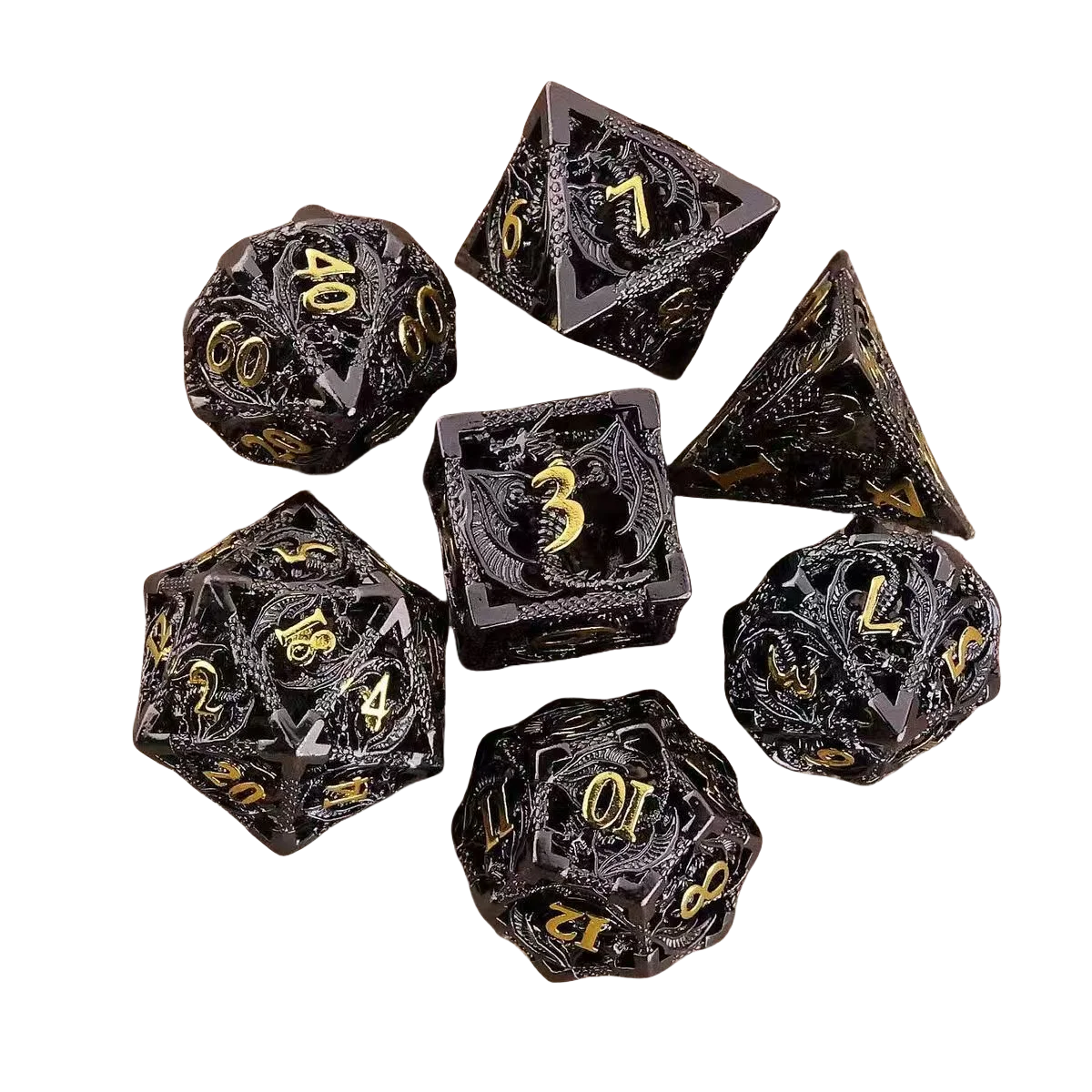 Hollow Dragon Metal Dice Set – 7-Piece RPG Dice