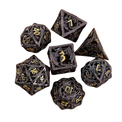 Hollow Dragon Metal Dice Set – 7-Piece RPG Dice