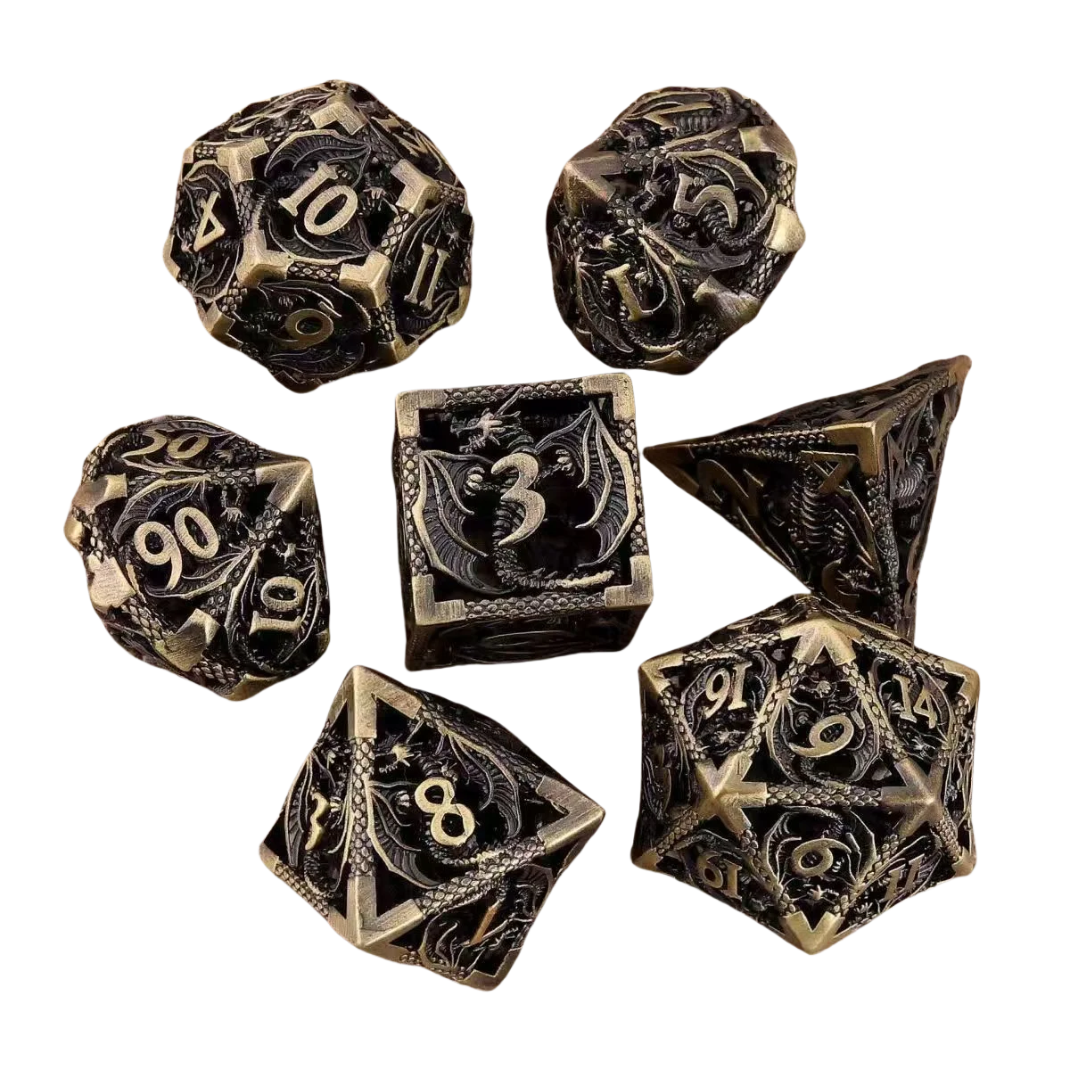 Hollow Dragon Metal Dice Set – 7-Piece RPG Dice