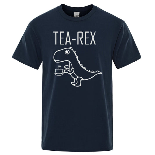 Tea Rex Funny Dinosaur T-Shirt – Unisex Cotton Tee in Dark Blue