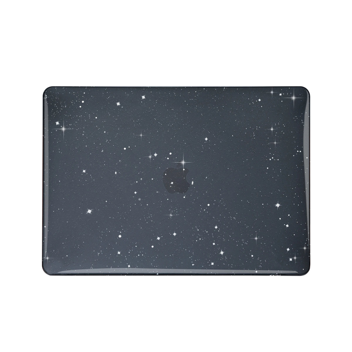 Laptop with a starry night design on a white background
