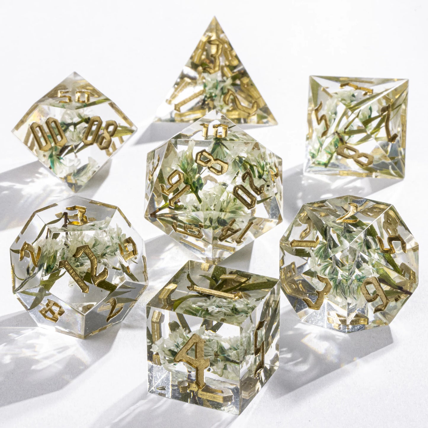 Floral Transparent 7 pc Dice Set