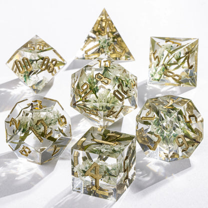 Floral Transparent 7 pc Dice Set