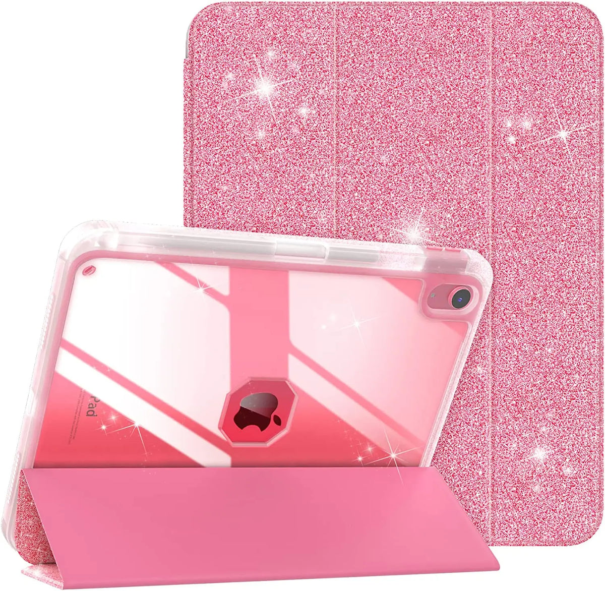iPad 10th Generation Case with Pencil Holder – Clear Back Tri-Fold Stand
