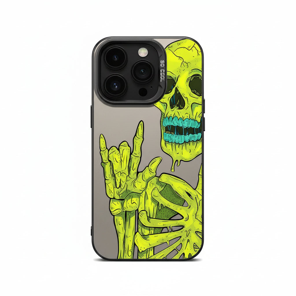 Neon green skeleton iPhone case with black bumper