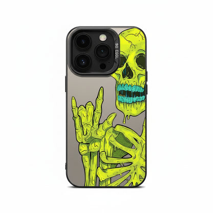 Neon green skeleton iPhone case with black bumper