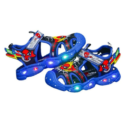 Kids Light-Up Leather Sandals with Spiderman